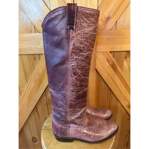 FRYE BURGUNDY LEATHER RIDING BOOTS 8 M GOODYEAR WELT MADE IN SPAIN - Picture 1 of 11